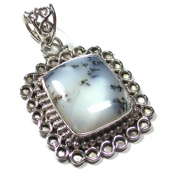 Vintage design sterling silver dendrite agate handmade gemstone pendant jewellery